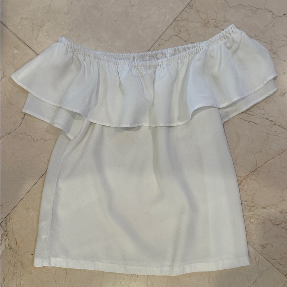 Halston Heritage Ruffled Off-Shoulder White Tube Top - Picture 8 of 11